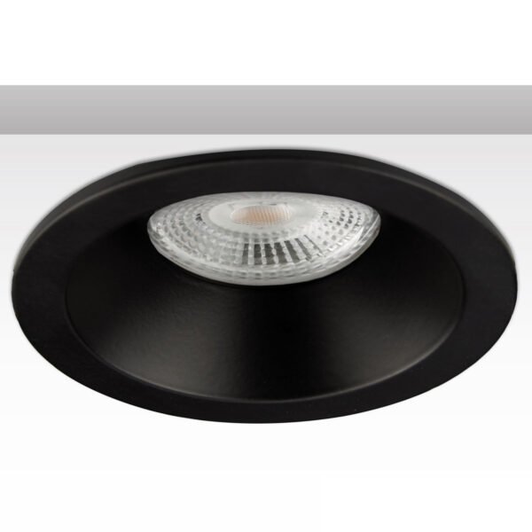 ISOLED 113281 Einbaurahmen rund mit Glaslinse, Loch 72mm, schwarz, für GU10/MR16 Spots