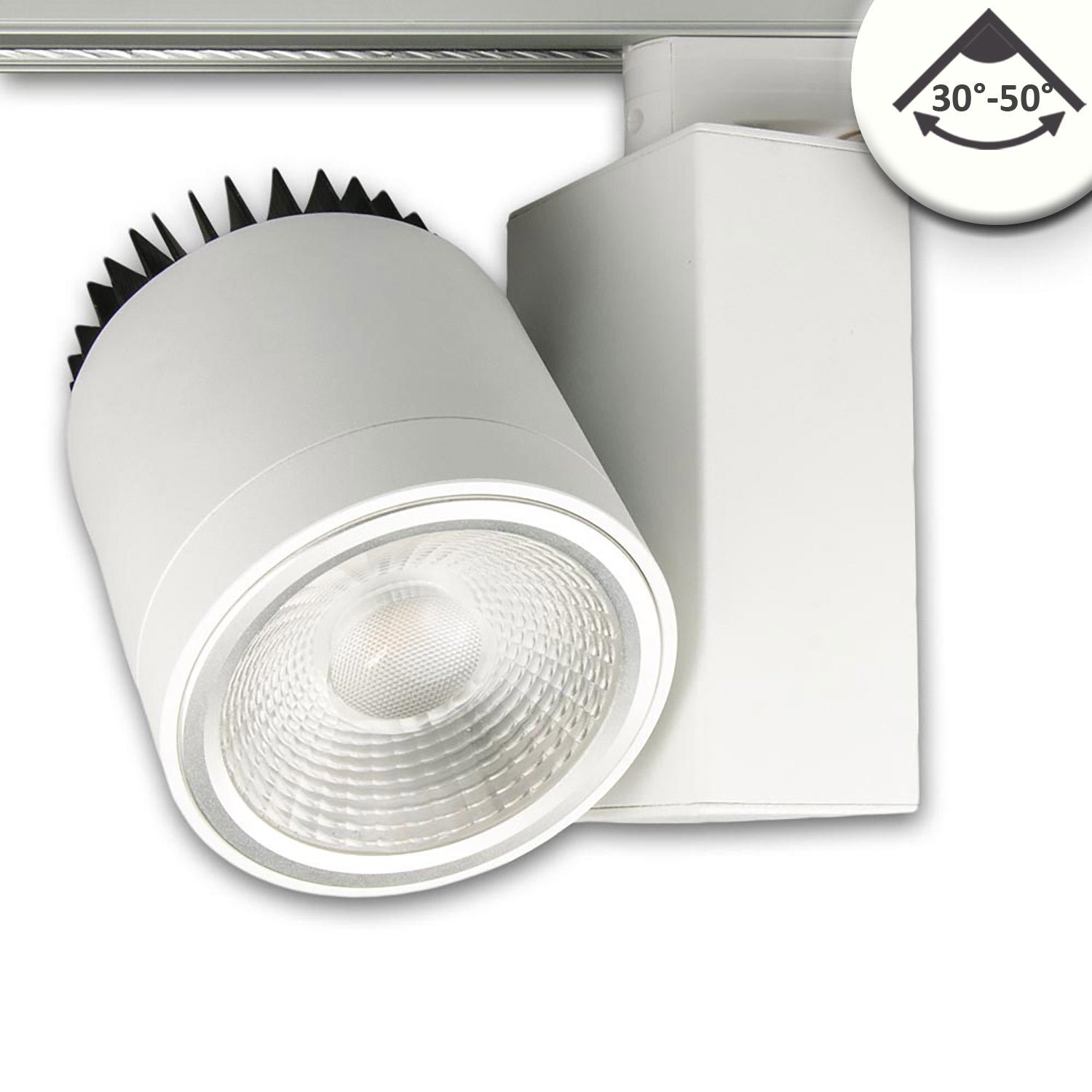 113967_1a ISOLED 114128 3-Phasen Schienen-Strahler fokussierbar, 35W, 30°-50°, weiß matt, 4000K, CRI92 – Bild 1