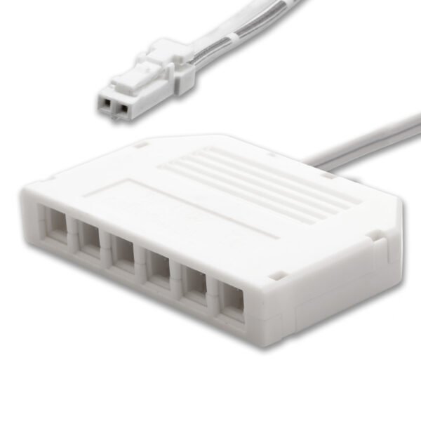 ISOLED 114499 MiniAMP 6-fach Verteiler (1 male-Stecker an 6 female-Buchsen), 30cm, 2-polig, weiß, max. 3,5A