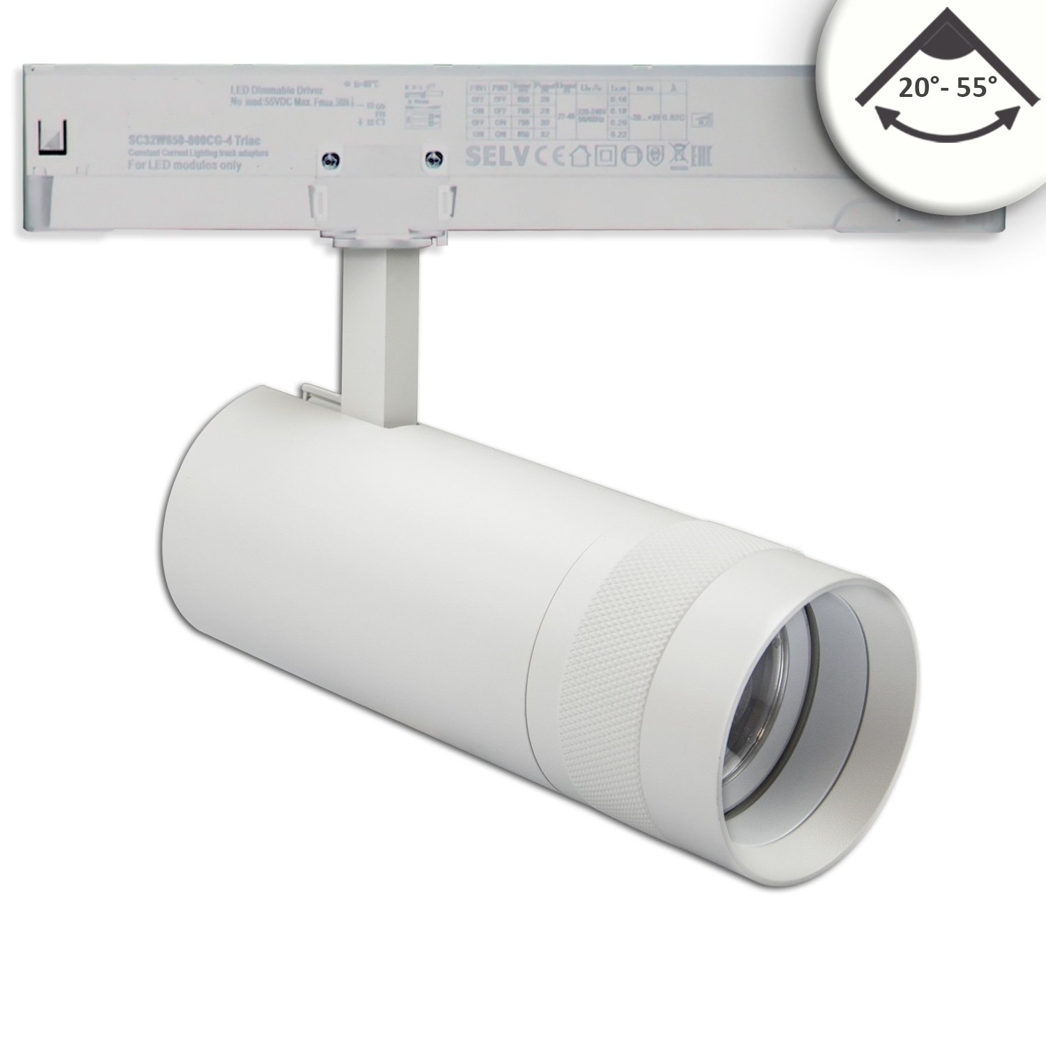 115682_1 ISOLED 115682 3-Phasen Schienen-Strahler fokussierbar, 24W, 20°-55°, weiß matt, 4000K, dimmbar – Bild 1