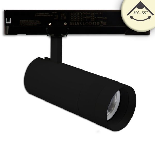 ISOLED 116301 3-Phasen Schienen-Strahler fokussierbar, 24W, 20°-55°, schwarz matt, 2700K, dimmbar