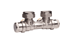 3267fc12-bd7e-401d-808b-8b6726fdbe2a DANFOSS 013G7875 Danfoss dynamischer Hahnblock RLV-KDV für Ventil-HK G 3/4", Eck mit VL links Verpackungseinheit:1ST – Bild 1