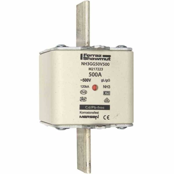 MERSEN M217223 NH-Sicherungseinsatz, 500A, NH3, 500V, gL/gG(Ganzbereichs-Leitungsschutz/Ganzbereichs-Gerätesch.), Kombikennmelder