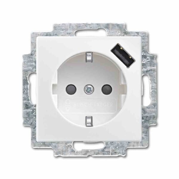 BUSCH-JAEGER 2CKA002011A6237 Busch-balance SI Steckdose, 1f, alpinweiß, glänzend, mit eingebauter USB-Spannungsversorgung, Unterputz, mit erhöhtem Berührungsschutz