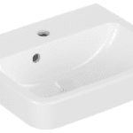 VILLEROY&BOCH 43444501 Villeroy & Boch Handwaschbecken O.novo 434445, 450 x 370 mm, Eckig, Becken mittig, 1HL. mittleres Hahnloch durchgestochen, mit Überlauf, Weiß Alpin 434445 Verpackungseinheit:1ST