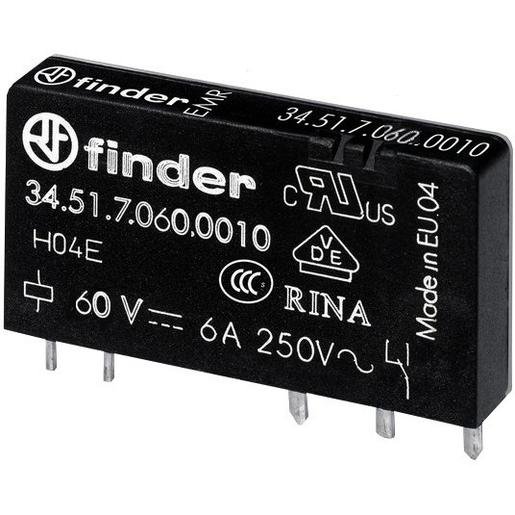 Finder 34.51.7.060.0010 Steck- Printrelais elektromech. 1W 6A Spule 60V DC sensitiv Serie 34 Verpackungseinheit:1ST
