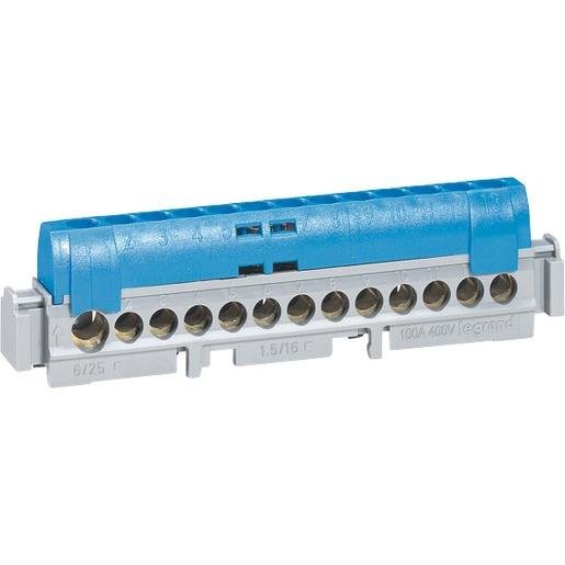 Legrand 004844 Klemmenleiste IP 20 blau 1 x 6 bis 25 mm² 12 x 1,5 bis 16 mm² Länge 113 mm Verpackungseinheit:1ST