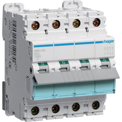 Hager NBN416 LS-Schalter 4P 10kA/15kA B-16A 4M Verpackungseinheit:1ST