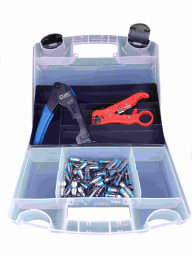6faebe05-566f-494e-bd06-4e29d68133ac TRIAX 350267 Werkzeugkoffer mit Kompressionszange VT 150, Abisolierer KABI, 50 x F-56 CX3 Uni F-56 UNIVERSAL Verpackungseinheit:1ST – Bild 1