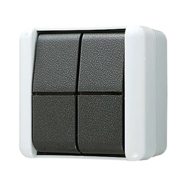 JUNG 805W WG800 Wippschalter, Beleuchtung mit Glühlampen, grau, glänzend, Aufputz, IP44, 2p, 2f