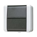 JUNG 807W WG800 Kreuzschalter, Beleuchtung mit LED, grau, glänzend, Aufputz, IP44, 1f