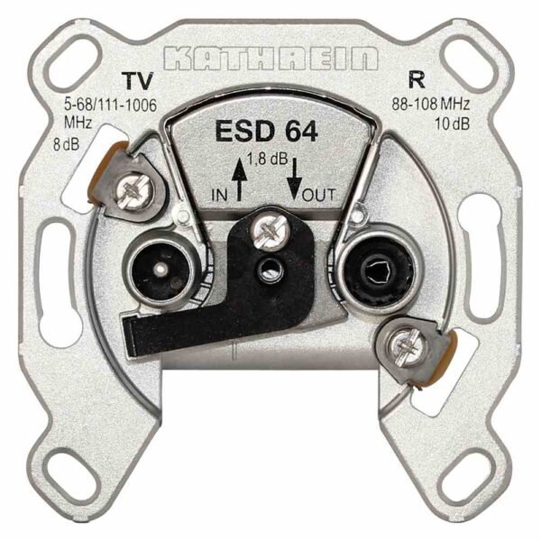 KATHREIN 274198 ESD 64 Durchschleifdose 2fach, 4-68/118-862 und 87-108 MHz, Anschlussdämpfung: FM 10 dB, VHF/UHF 8 dB
