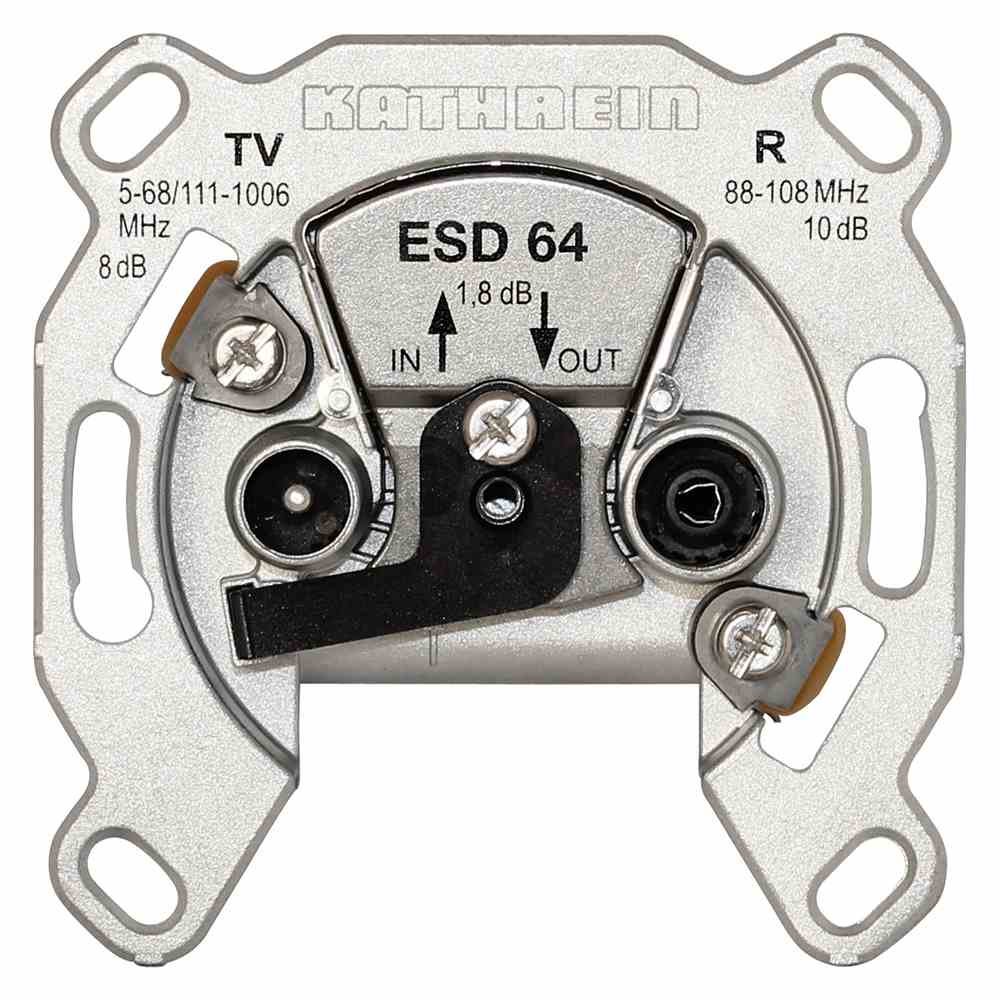 737930 KATHREIN 274198 ESD 64 Durchschleifdose 2fach, 4-68/118-862 und 87-108 MHz, Anschlussdämpfung: FM 10 dB, VHF/UHF 8 dB – Bild 1