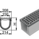 AET 615400007 AET Ablaufelement MAXI 150o.Gef.Gußrost KL.D, l=1m, H=210mm, m. Muffe DN100  Verpackungseinheit:1ST