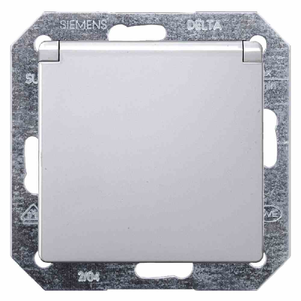 821946 SIEMENS AG 5UB1937 DELTAi-system Steckdose, 1f, aluminium, glänzend, Unterputz, horizontal/vertikal, mit Klappdeckel, IP20, Zentralplatte – Bild 1