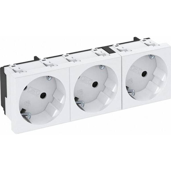 OBO BETTERMANN 6120122 Steckdose, 3f, reinweiß, matt, Geräteeinbaukanal, mit erhöhtem Berührungsschutz, horizontal/vertikal, IP20, Zentralplatte