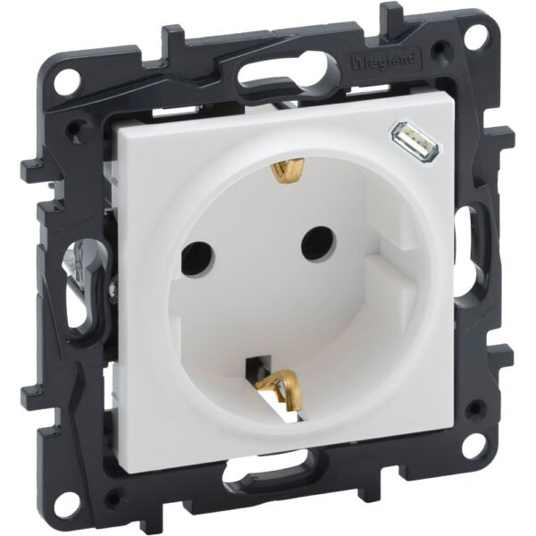 LEGRAND 864127 Steckdose, 2f, ultraweiß, matt, mit eingebauter USB-Spannungsversorgung, Unterputz, mit erhöhtem Berührungsschutz, IP40