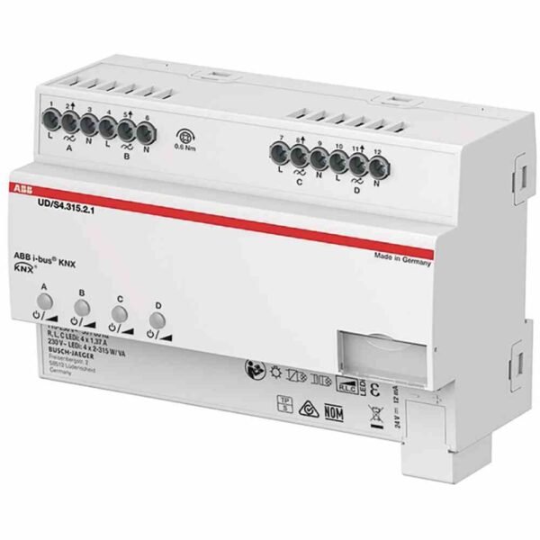 ABB UDS431521 Dimmaktor, Bussystem KNX, 0-315W, REG, 8TE, 4Ausg, universal, Vor Ort-/Handbedienung
