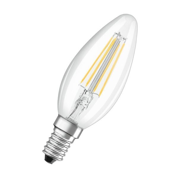 OSRAM 4058075590458 LED-Kerzenlampe, Filamentlampe, E14, B40, 4W, 2700K, extrawarmweiß, 470lm, klar, 300°, AC, Ø35x100mm, 220-240V