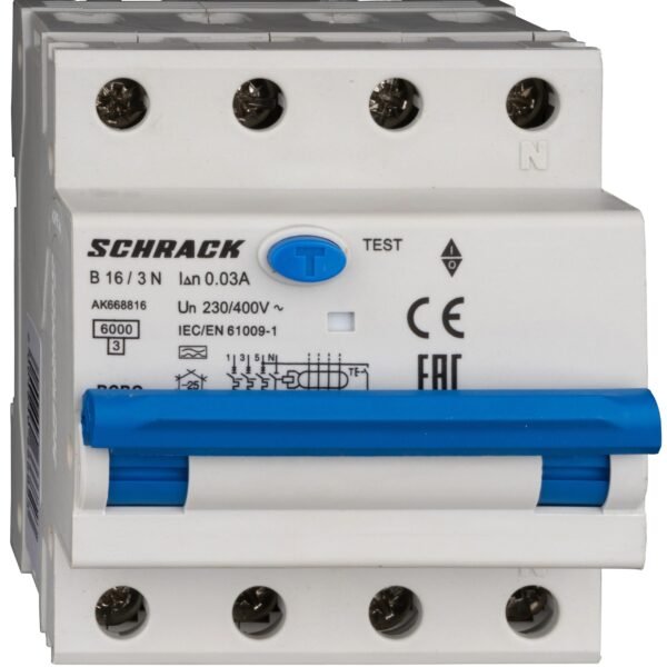 AK668816-- LS-FI-Schalter 3+N, AMPARO, 6kA, B 16A, 30mA, Typ A<br><u>Verkaufseinheit: 1Stk</u>