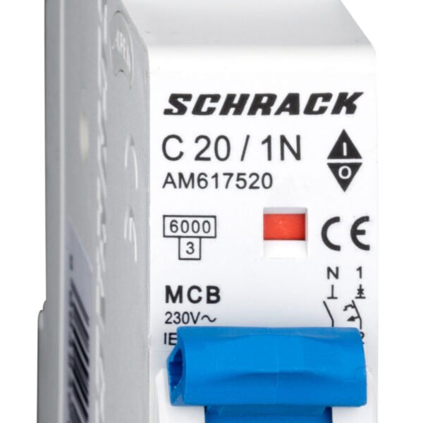 AM617520-- Leitungsschutzschalter AMPARO 6kA, C 20A, 1+N, 1TE<br><u>Verkaufseinheit: 1Stk</u>