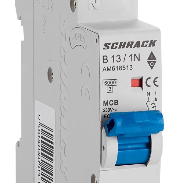 AM618513-- Leitungsschutzschalter AMPARO 6kA, B 13A, 1+N, 1TE<br><u>Verkaufseinheit: 1Stk</u>