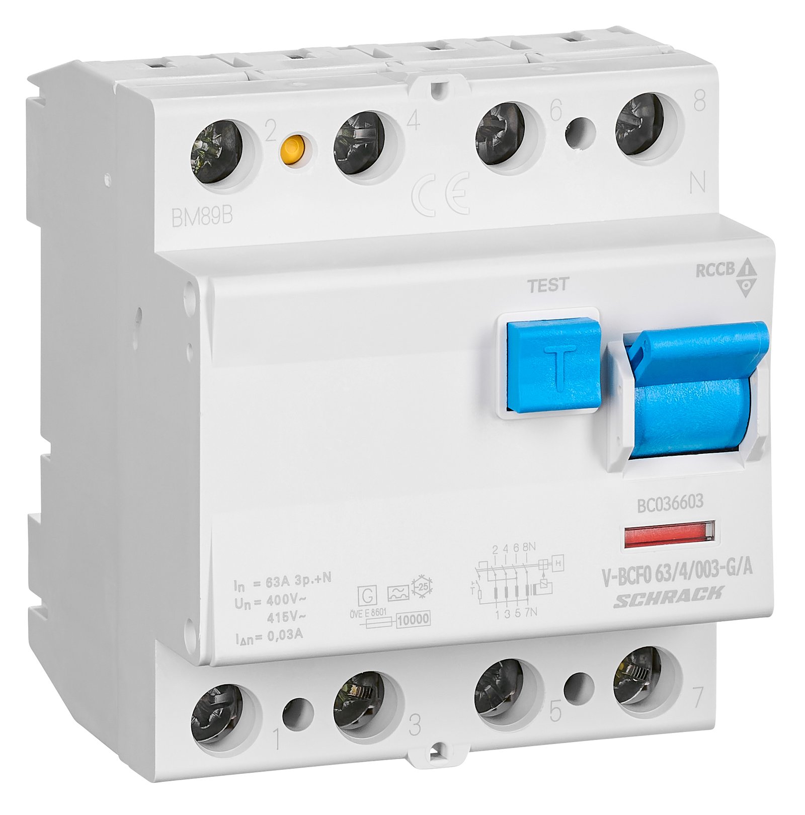 f_bc036603- BC036603-- FI-Schalter, 63A, 4-polig, 30mA, vsf., Bauart G, Typ A<br><u>Verkaufseinheit: 1Stk</u> – Bild 1