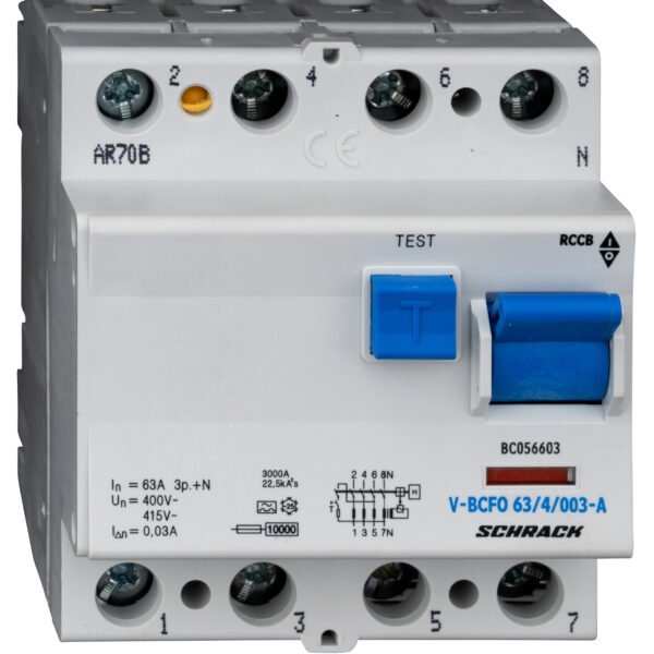 BC056603-- FI-Schalter, 63A, 4-polig, 30mA, vsf., Typ A (Puls)<br><u>Verkaufseinheit: 1Stk</u>