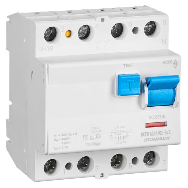 BC066110-- FI-Schalter, 63A, 4-polig, 100mA, Bauart S, Typ A (Puls)<br><u>Verkaufseinheit: 1Stk</u>