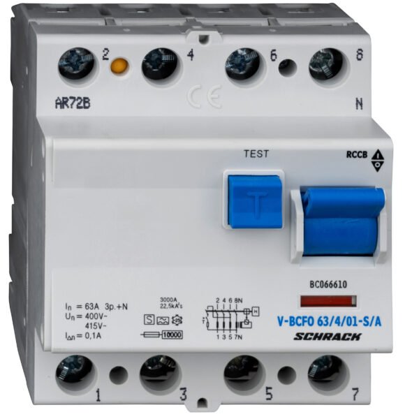 BC066610-- FI-Schalter, 63A, 4-polig, 100mA, vsf., Bauart S, Typ A<br><u>Verkaufseinheit: 1Stk</u>