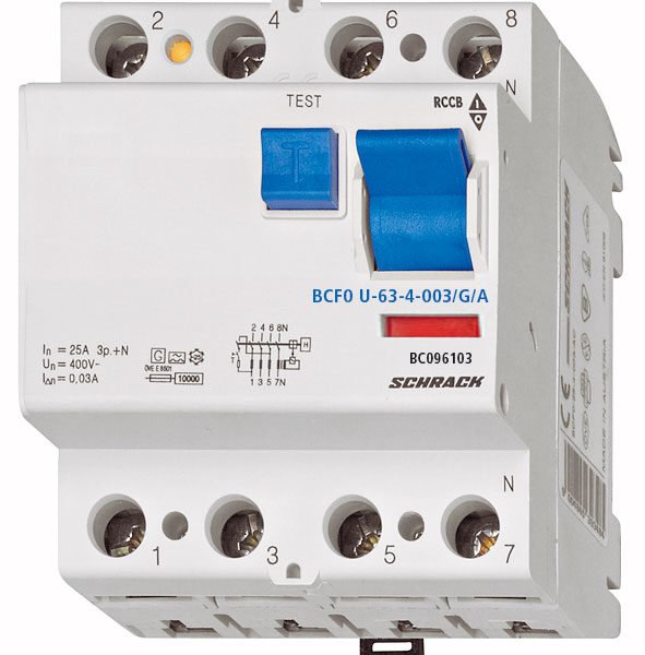 BC096103-- FI-Schalter, FU fest, 63A, 4-polig, 30mA, Bauart G, Typ A<br><u>Verkaufseinheit: 1Stk</u>