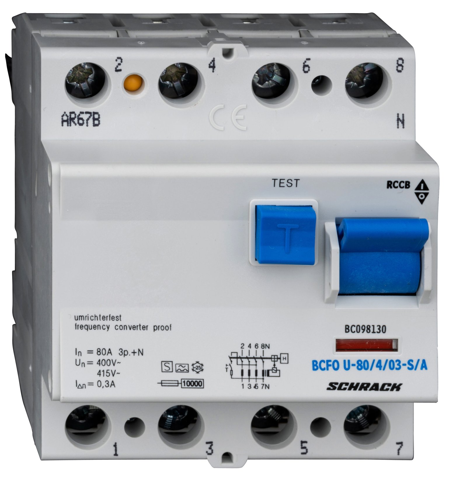 f_bc098130- BC098130-- FI-Schalter, FU fest, 80A, 4-polig, 300mA, Bauart S, Typ A<br><u>Verkaufseinheit: 1Stk</u> – Bild 1