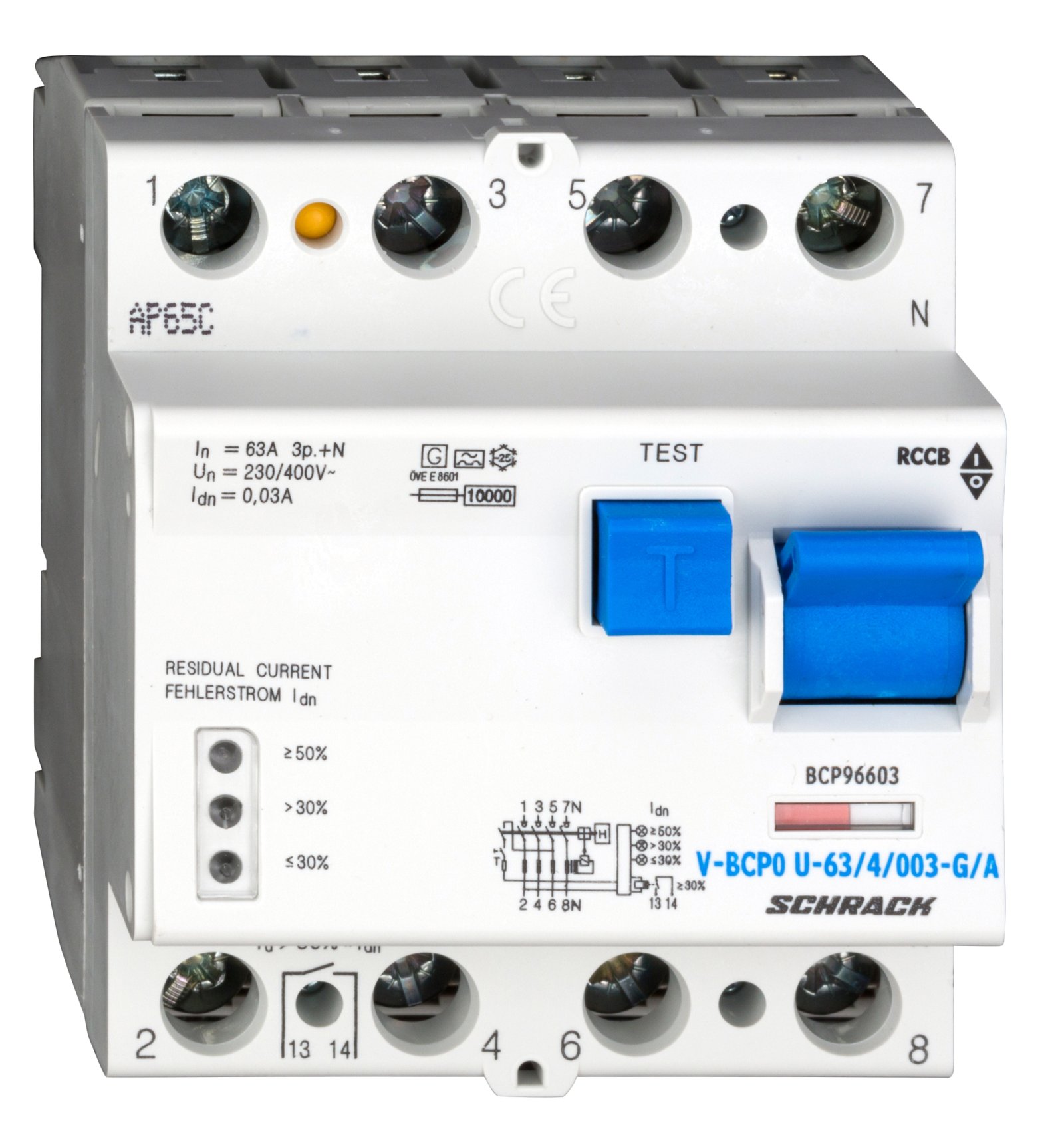 f_bcp96603- BCP96603-- PRIORI FI-Schalter 63A, 4-polig,30mA,vsf, G, Typ A, FU-fest<br><u>Verkaufseinheit: 1Stk</u> – Bild 1