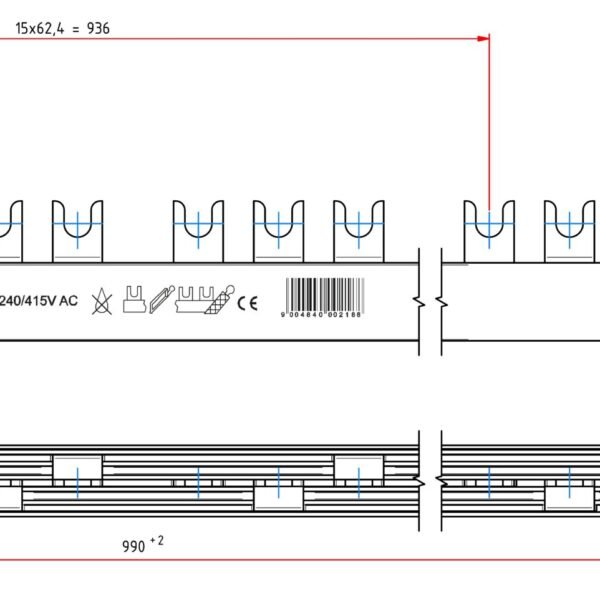 BE300050-- Gabelversch. für Hilfsk., 3-p., 16mm², L1/L2/L3/Hi,1m<br><u>Verkaufseinheit: 1Stk</u>