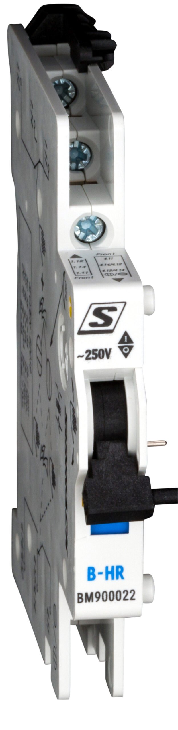 f_bm900022- BM900022-- Meldehilfskontakt 2 W., 250VAC/4A, umschaltbar, schnappbar<br><u>Verkaufseinheit: 1Stk</u> – Bild 1