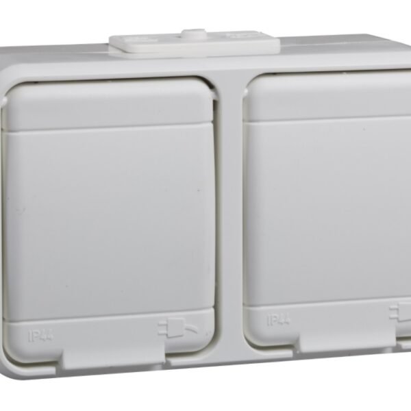 EL445404-- AP IP44 2-fach Steckdose waagrecht, Steckklemme, reinweiß<br><u>Verkaufseinheit: 1Stk</u>