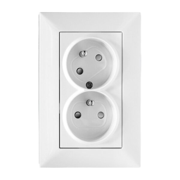 EV101062-- Doppelsteckdose mit Erdungstifte, 45° gedreht, Steckklemmen<br><u>Verkaufseinheit: 1Stk</u>