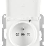 EV101254-- Steckdose mit Erdungsstift, Schraubklemmen, Klappdeckel,weiß<br><u>Verkaufseinheit: 1Stk</u>