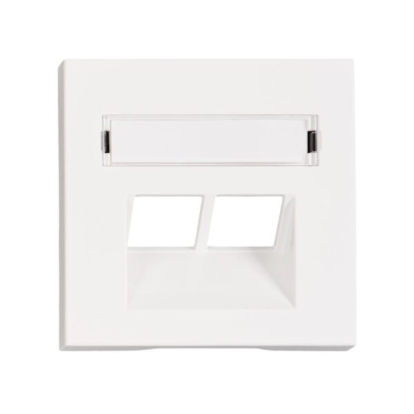 EV104312-- Abdeckung für RJ45 UAE Dose mit Schriftfeld, 2-fach, weiß<br><u>Verkaufseinheit: 1Stk</u>