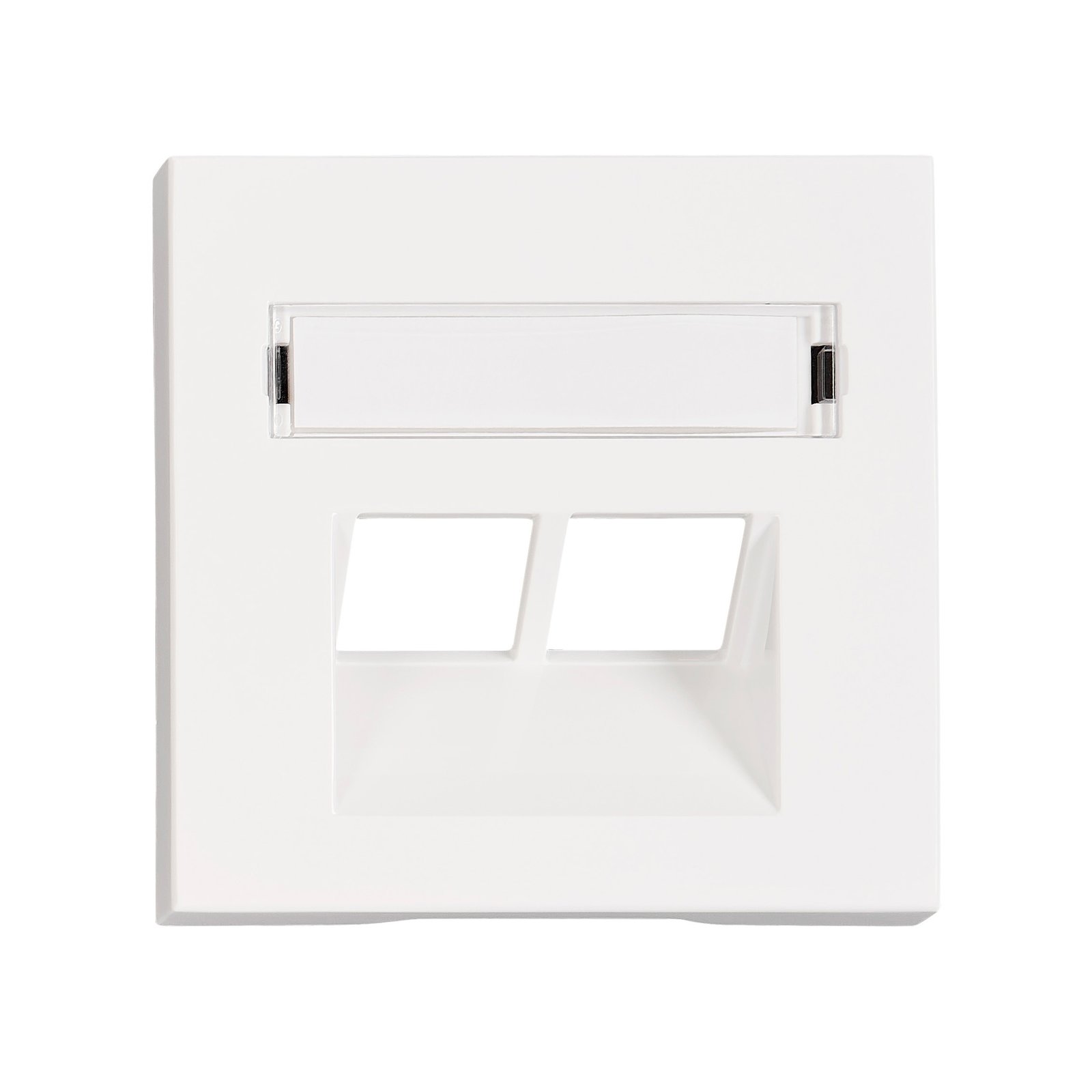 f_ev104312- EV104312-- Abdeckung für RJ45 UAE Dose mit Schriftfeld, 2-fach, weiß<br><u>Verkaufseinheit: 1Stk</u> – Bild 1