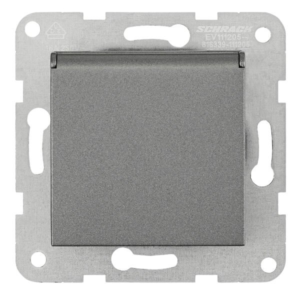 EV111205-- Steckdose, Klappdeckel, Steckklemmen, anthrazit<br><u>Verkaufseinheit: 1Stk</u>