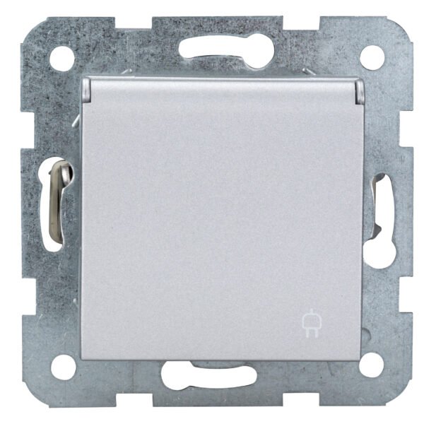 EV121205-- Steckdose, Klappdeckel, Steckklemmen, Silber<br><u>Verkaufseinheit: 1Stk</u>