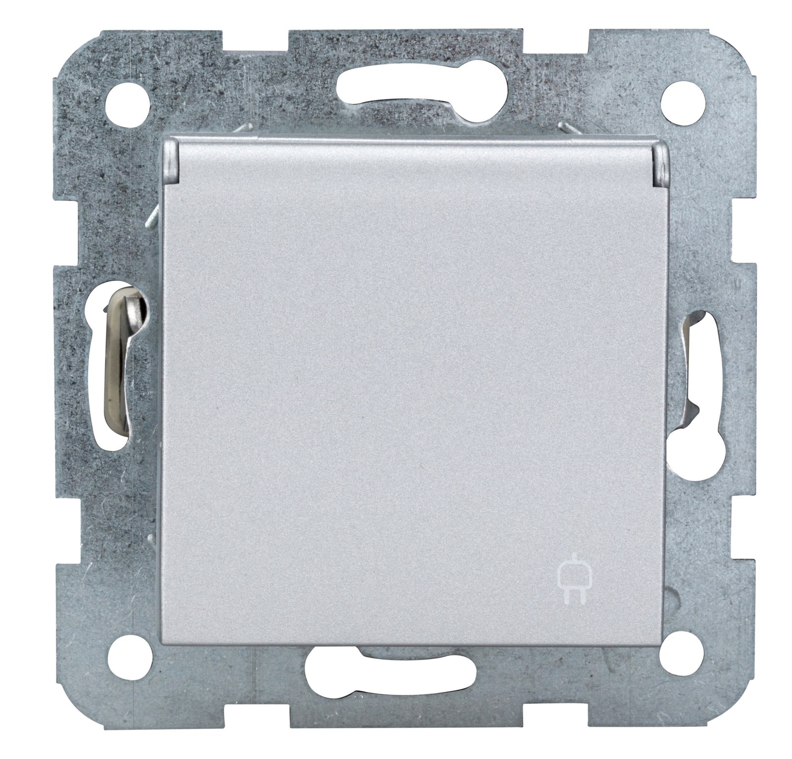 f_ev121205- EV121205-- Steckdose, Klappdeckel, Steckklemmen, Silber<br><u>Verkaufseinheit: 1Stk</u> – Bild 1