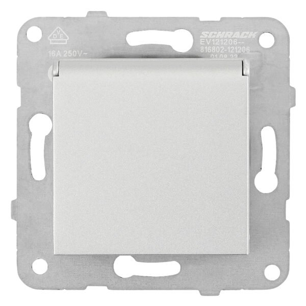 EV121206-- Steckdose, Klappdeckel, Schraubklemmen, Silber<br><u>Verkaufseinheit: 1Stk</u>