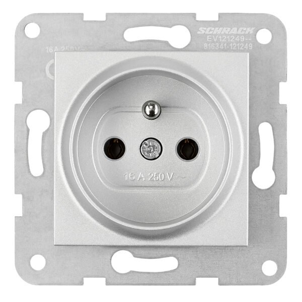 EV121249-- Steckdose mit Erdungsstift, Steckklemmen, Silber<br><u>Verkaufseinheit: 1Stk</u>