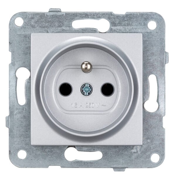 EV121250-- Steckdose mit Erdungsstift, Schraubklemmen, Silber<br><u>Verkaufseinheit: 1Stk</u>