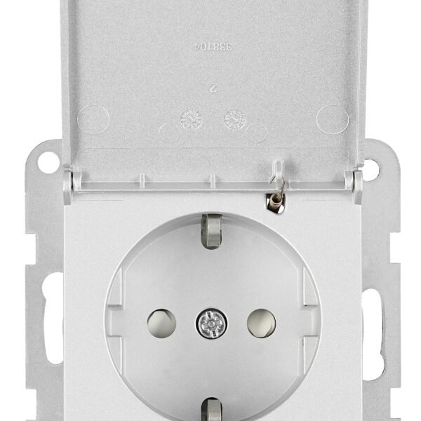 EV121305-- Steckdose, Klappdeckel, Steckklemmen, Silber<br><u>Verkaufseinheit: 1Stk</u>