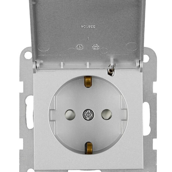 EV121306-- Steckdose, Klappdeckel, Schraubklemmen, Silber<br><u>Verkaufseinheit: 1Stk</u>