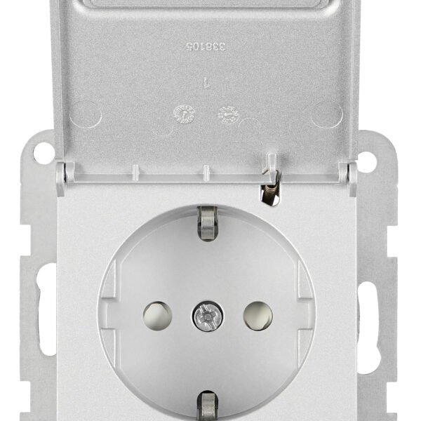 EV121320-- Steckdose, Klappdeckel, Beschriftungsschild, Steckkl, Silber<br><u>Verkaufseinheit: 1Stk</u>