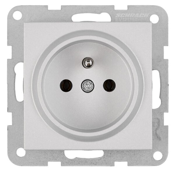 EV121350-- Steckdose mit Erdungsstift, Schraubklemmen, Silber<br><u>Verkaufseinheit: 1Stk</u>